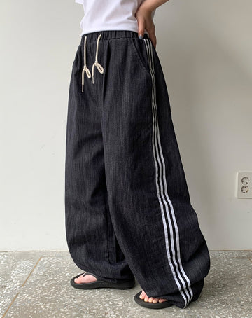 Harmons Track Raw Denim Banding Wide Pants